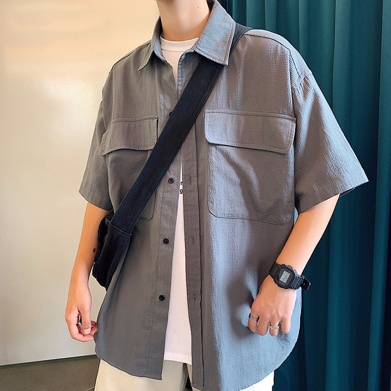 短袖衬衫男夏季2019新款韩版潮流宽松寸衫青少年百搭帅气衬衣男薄在类目 男装, 衬衫中 - 来自Buy2taobao.com提供专业的淘宝代购服务