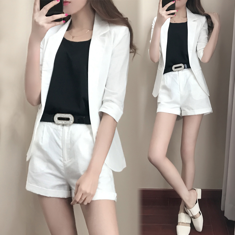 2019夏季时尚小西装套装女五分袖薄款棉麻外套短款西服短裤两件套|msdalam kategori Butik wanita / wanita, saman - dari Buy2taobao.com untuk memberikan perkhidmatan ejen Taobao profesional membeli