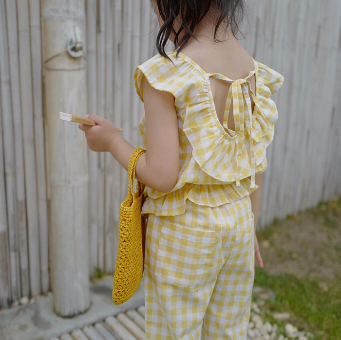 MylitleCO19SS Vacation wind girl pure cotton lattice Wood ear Backless jacket Two-colorin the Children/Baby/Family fitted , Shirt category - from Buy2taobao.com to provide professional Taobao agent buy service