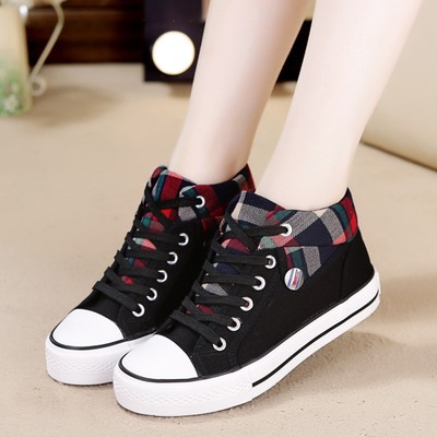 高帮帆布鞋女鞋秋冬季平底中小学生高腰球鞋少