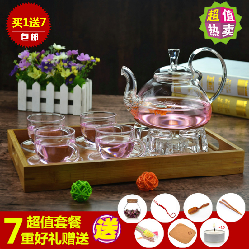 耐热玻璃茶具加厚玻璃花茶壶套装水果茶茶壶套组高把壶凤尾壶包邮|msdalam kategori pinggan mangkuk, set teh, teko - dari Buy2taobao.com untuk memberikan perkhidmatan ejen Taobao profesional membeli