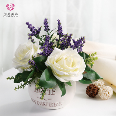 仿真花玫瑰花假花装饰花家居饰品客厅餐桌陶瓷小盆栽盆景小摆件花