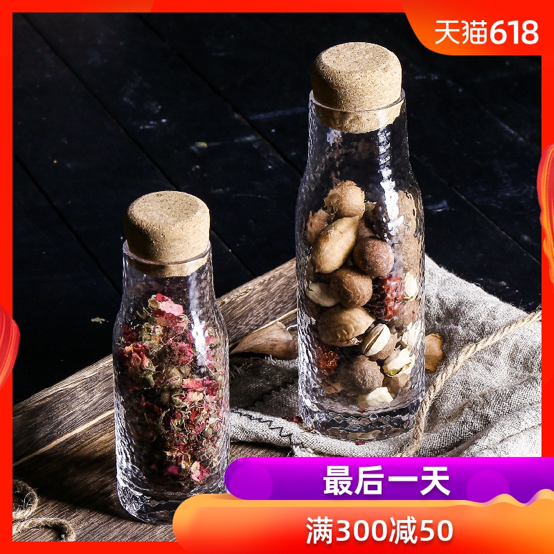 景鸿 日式锤目纹木塞玻璃瓶密封坚果花茶茶叶咖啡豆收纳储物瓶|msdalam kategori dapur/memasak Appliances, Alat dapur/Penyimpanan dapur, botol penyimpanan/bekas penyimpanan dapur, botol perasa - dari Buy2taobao.com untuk memberikan perkhidmatan ejen Taobao profesional membeli