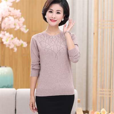 中老年女装大码2019新款中年妈妈秋冬长袖T恤毛衣针织打底衫上衣