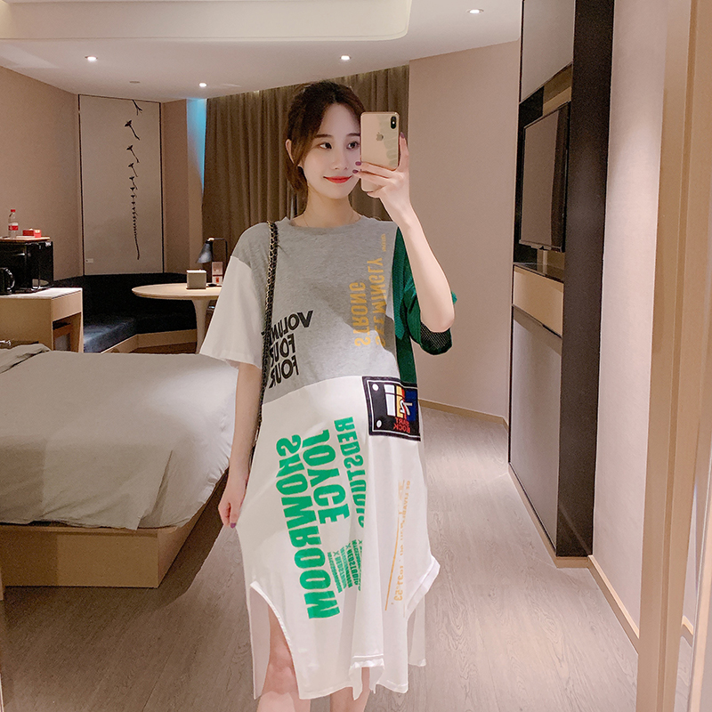 孕妇夏天时尚长款体恤 2019新款潮妈T恤韩版宽松中长款上衣连衣裙|ruв категории Всё для беременных и кормящих, материнство, футболка - от Buy2taobao.com для оказания профессиональной услуги покупки агента Taobao