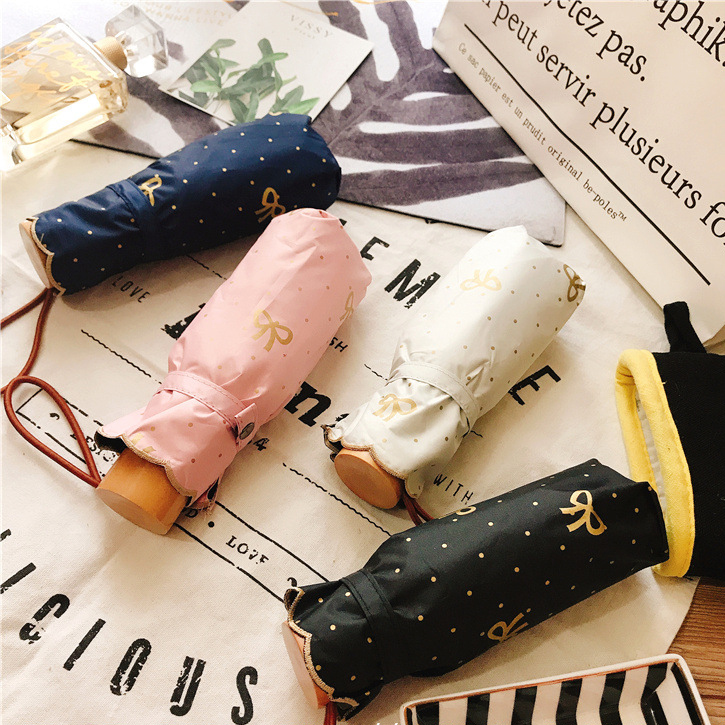 Gold Line bow Vinyl ultraviolet-proof Sunshade Five folding umbrella pocket fold Umbrella Portable Phone umbrellain the Home Daily , Umbrella/Rain gear/Rain/Moistureproof , Umbrella category - from Buy2taobao.com to provide professional Taobao agent buy service