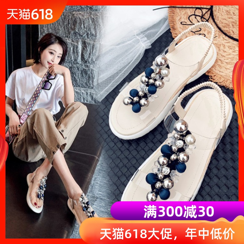 音妮诗凉鞋女2019新款百搭平底仙女风ins潮网红海边度假沙滩鞋在类目 女鞋, 凉鞋中 - 来自Buy2taobao.com提供专业的淘宝代购服务