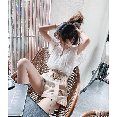 谜秀无袖雪纺衫女2019夏装新款韩版宽松超仙气质chic两件套上衣潮