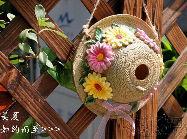 帽美如花 唯美壁饰庭院花园阳台花架装饰田园雏菊小草帽鸟屋挂饰|ruв категории Домашний быт, роспись - от Buy2taobao.com для оказания профессиональной услуги покупки агента Taobao