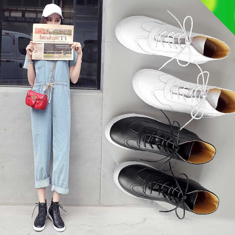 White shoes women 2019 Spring new pattern Korean Edition Versatile Flat bottom student England leisure time white Leather High shoesin the Women's Shoes, High shoes category - from Buy2taobao.com to provide professional Taobao agent buy service