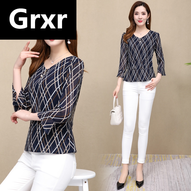 名品 雪纺衫女春夏季2019新款韩版时尚气质修身v领印花百搭小衫|msdalam kategori Butik wanita / wanita, baju lace/baju chiffon - dari Buy2taobao.com untuk memberikan perkhidmatan ejen Taobao profesional membeli