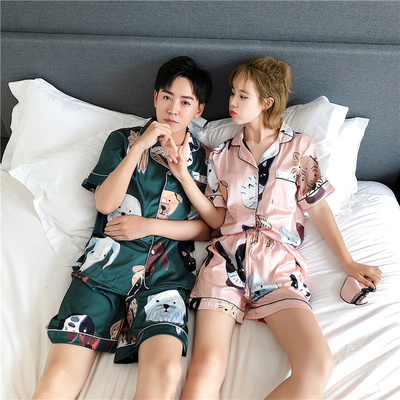 情侣睡衣夏季冰丝短袖薄款韩版可爱夏天丝绸男士短裤家居服套装女