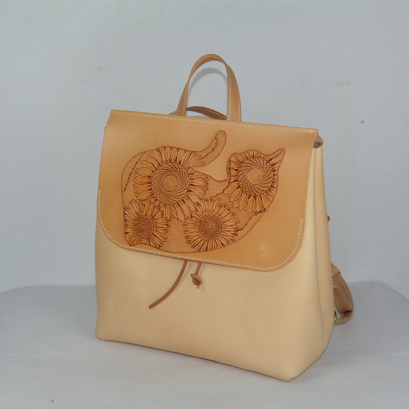 Backpack Jurchen Primary color carving Pure handwork cowhide Vegetable tanned leather travel knapsack fashionin the Leather/Lady bags/Men's bag, Backpack category - from Buy2taobao.com to provide professional Taobao agent buy service