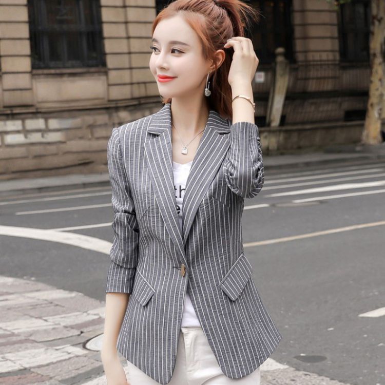 条纹小西装女2019春装新款韩版修身chic西服英伦风学生大码外套潮在类目 女装/女士精品, 西装中 - 来自Buy2taobao.com提供专业的淘宝代购服务