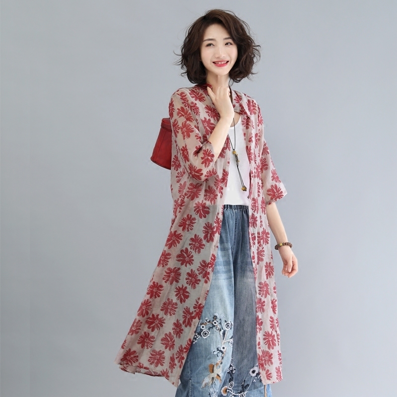 Korean Edition fashion organza printing Cardigan Summer wear literature leisure time have more cash than can be accounted for Sunscreen air conditioner Elbow sleeve coatin the Women's clothing/Boutique , Shirt category - from Buy2taobao.com to provide professional Taobao agent buy service