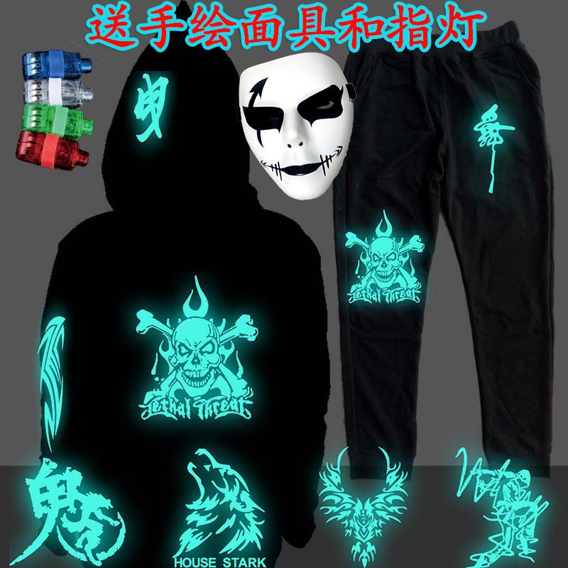 spring and autumn new pattern Noctilucent Ghost trot clothes trousers suit men and women student fluorescence luminescence Dance Hip hop full setin the Men's clothing, Sweater category - from Buy2taobao.com to provide professional Taobao agent buy service