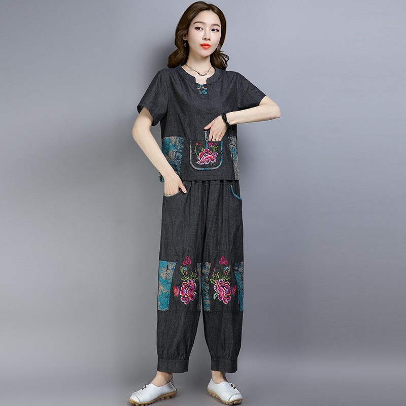 田园文艺范2019夏季新款民族风女装大码女棉麻牛仔棉拼接刺绣休闲|msdalam kategori Butik wanita / wanita, menetapkan/pakaian seragam pelajar/seragam kerja, pakej lain - dari Buy2taobao.com untuk memberikan perkhidmatan ejen Taobao profesional membeli