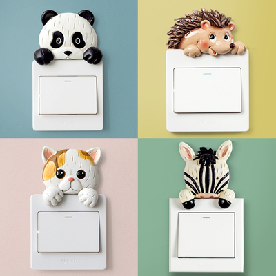 开关贴墙贴家用欧式创意墙壁插座装饰保护套树脂3d立体动物开关贴