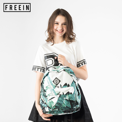 FREEIN原创日系原宿风树叶双肩包印花街头背包复古女书包ulzzang