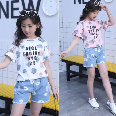 女童夏装套装2018新款十岁女孩衣服12韩版15潮衣6大童8洋气两件套