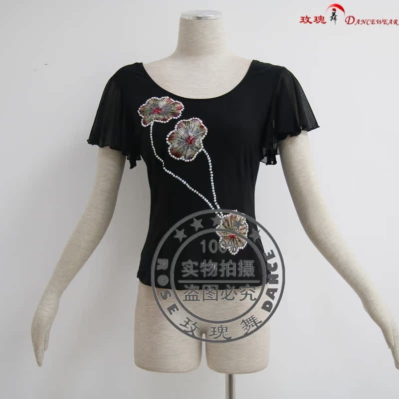 玫瑰舞99摩登舞荷叶短袖黑色上衣练功服 交谊舞练习套装定制包邮在类目 运动/瑜伽/健身/球迷用品, 舞蹈/健美操/体操, 拉丁舞, 拉丁舞上装中 - 来自Buy2taobao.com提供专业的淘宝代购服务