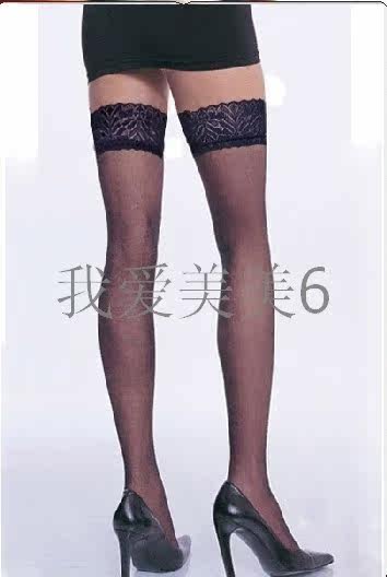 情趣内衣吊带袜搭档/宽蕾丝花边硅胶防滑脱超薄性感长筒袜 黑丝袜