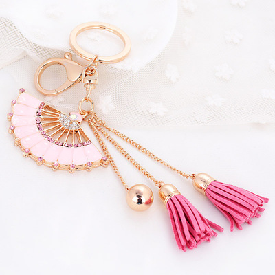 韩国汽车钥匙扣女款可爱挂件创意包包挂饰时尚镶水钻扇子钥匙链圈