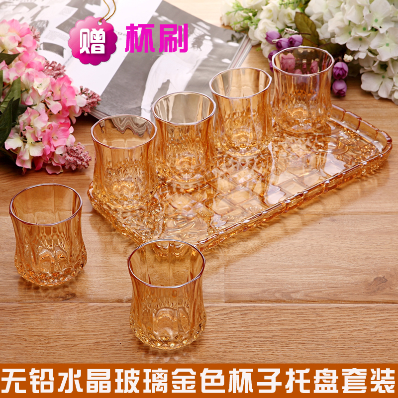 包邮水晶果盘长方形玻璃托盘欧式玫瑰花金色杯盘茶具平盘时尚礼品在类目 餐饮具, 餐具, 果盆/果盘/果篮中 - 来自Buy2taobao.com提供专业的淘宝代购服务