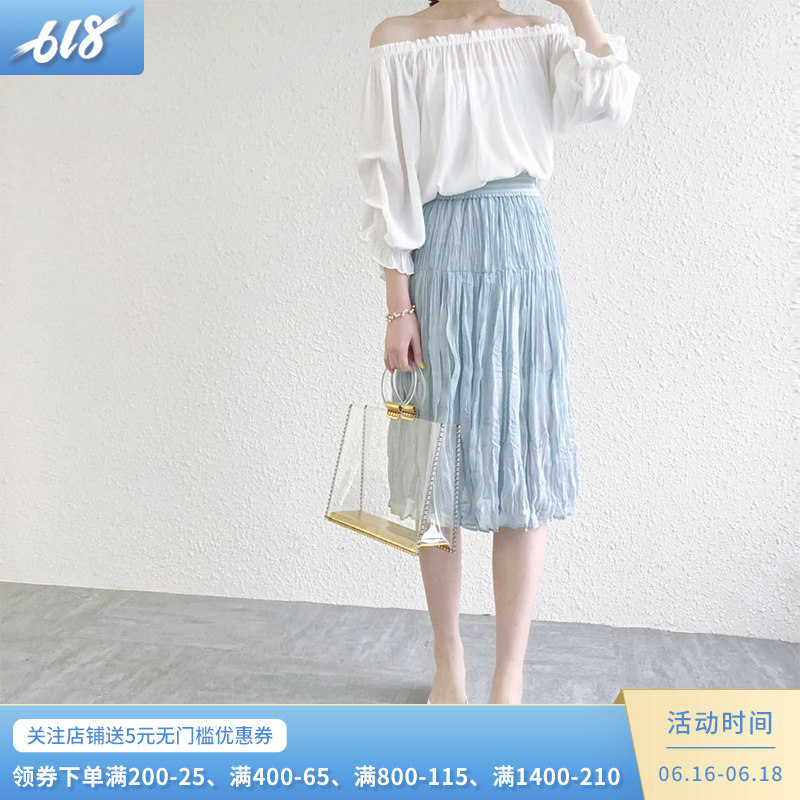 迷宫自制气质褶皱高腰百褶中长款松紧腰半身裙女2019夏季新款E803|msdalam kategori Butik wanita / wanita, skirt - dari Buy2taobao.com untuk memberikan perkhidmatan ejen Taobao profesional membeli