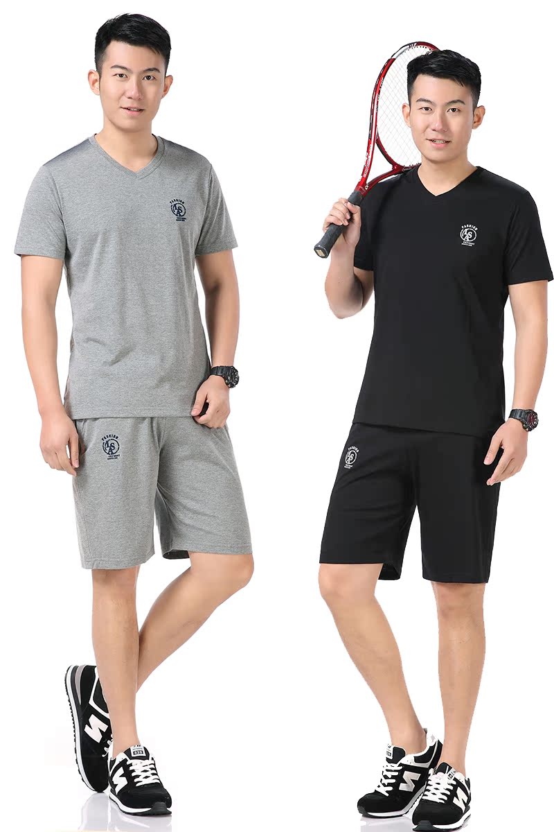 中老年男装夏季运动服套装中年男士短袖V领T恤短裤球服晨跑步服在类目 男装, 套装, 休闲运动套装中 - 来自Buy2taobao.com提供专业的淘宝代购服务