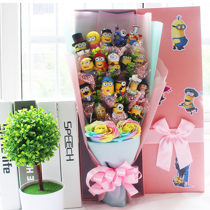 Tanabata Promotions Small yellow people Doll Cartoon bouquets Gift box Girlfriend Confidante Wife teacher birthday giftin the Flower delivery/Flowers simulation/Plants gardening , Cartoon flower/Chocolate Flower (New) , Cartoon flower category - from Buy2taobao.com to provide professional Taobao agent buy service