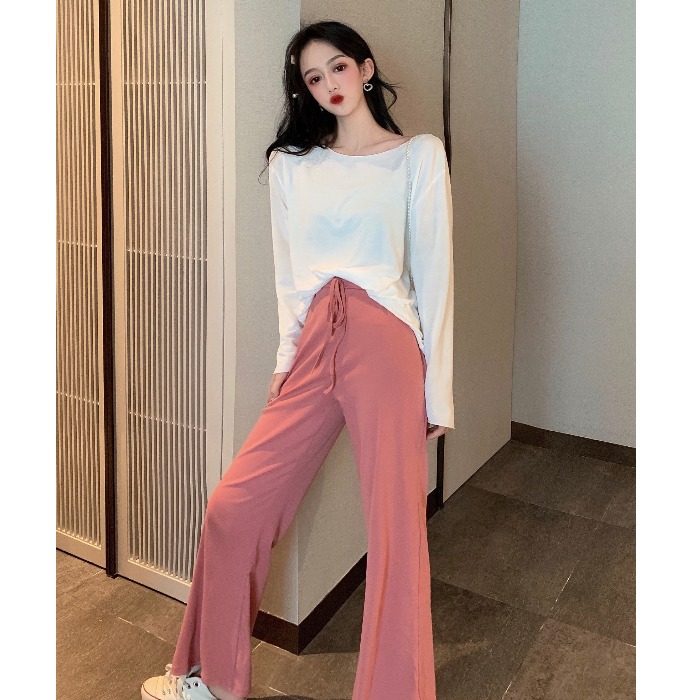 泫雅風套裝女2019新款夏裝長袖防曬T恤高腰闊腿褲兩件套褲裝洋氣在類目 女裝/女士精品, 套裝/學生校服/工作制服, 時尚套裝中 - 來自Buy2taobao.com提供專業的淘寶代購服務