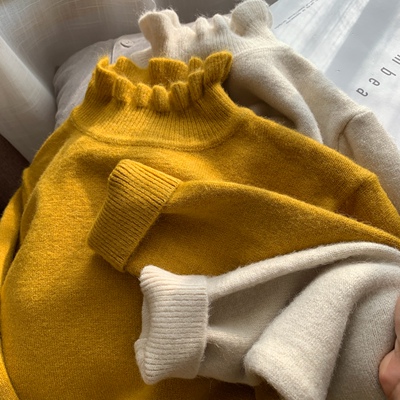 温柔ins风！手感柔软到爆！木耳边领口 花苞裙摆针织连衣裙 168