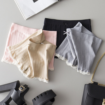 2018新款夏装薄款平角短裤女蕾丝麻花三分安全裤防走光 高弹力裤