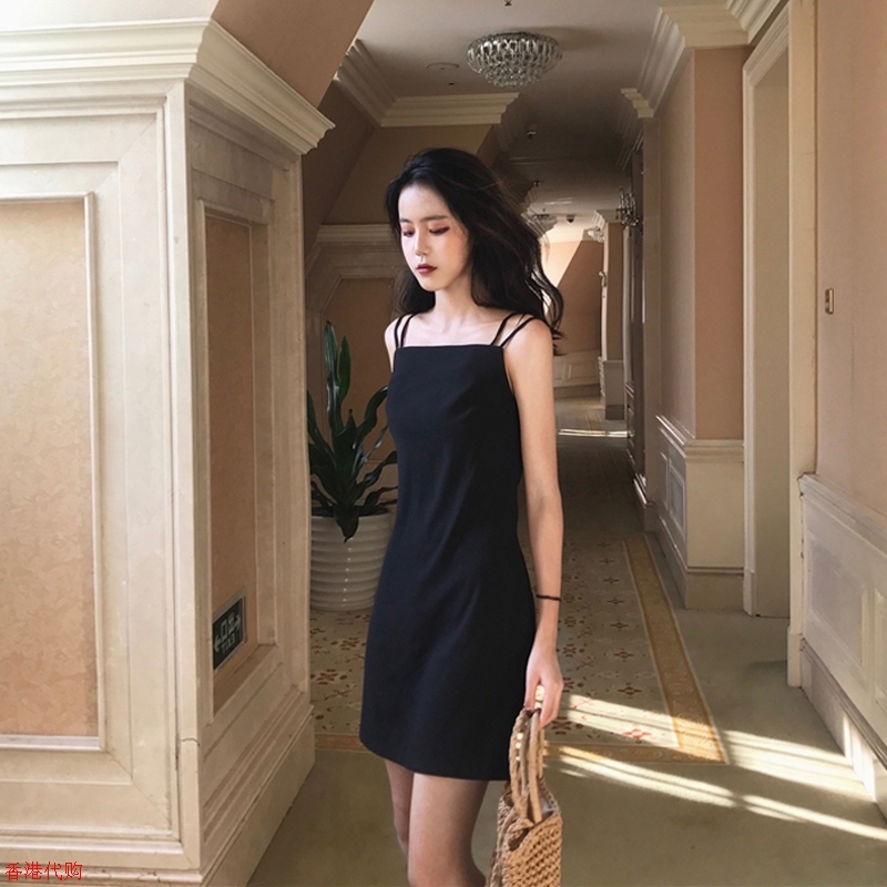 香港IT专柜2019夏季新款小黑裙港味小心机性感显瘦一字肩吊带连衣|ruв категории Женская одежда, платье - от Buy2taobao.com для оказания профессиональной услуги покупки агента Taobao