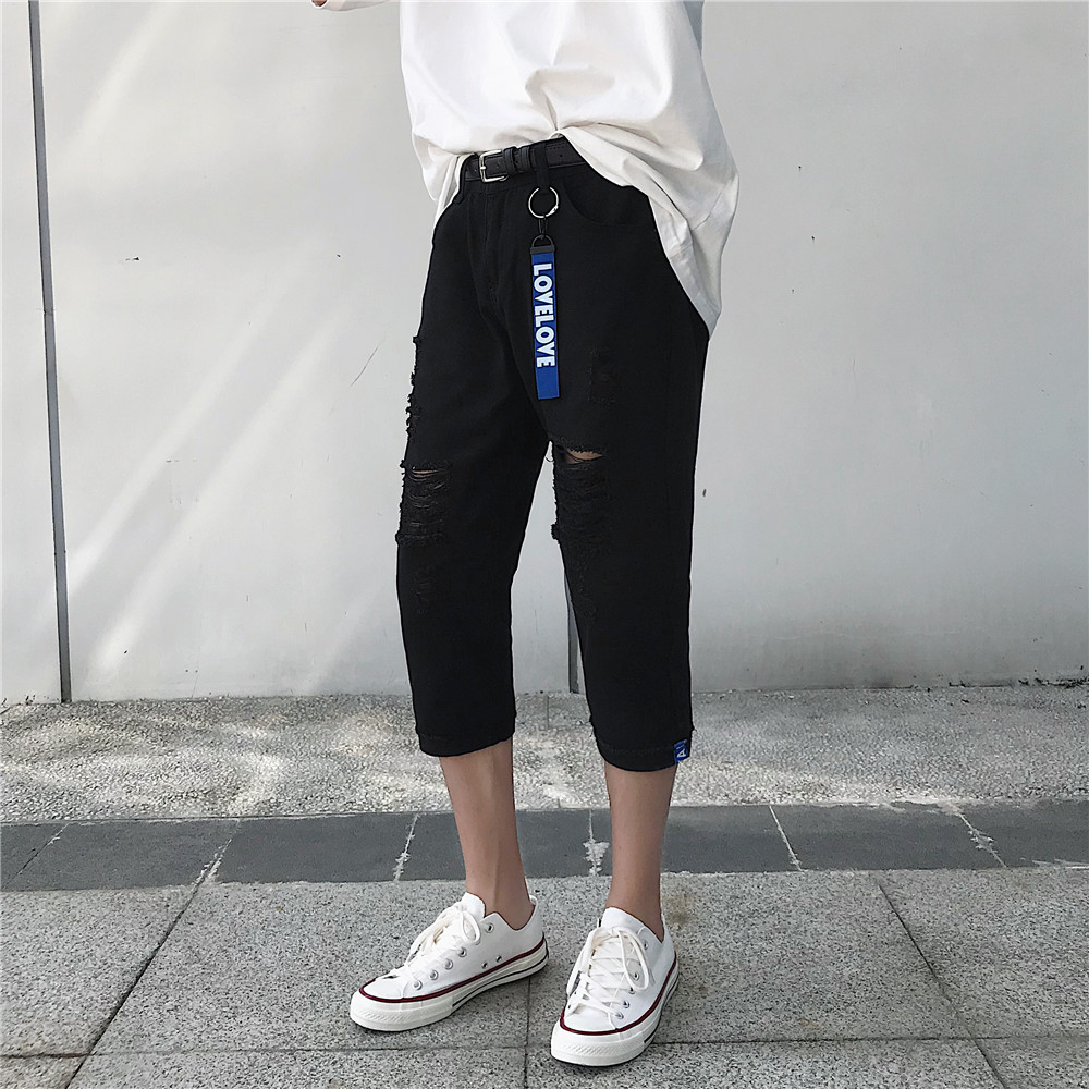 夏季港风ins薄款七分裤韩版修身小脚牛仔裤潮流短裤bf破洞裤子男|ruв категории Мужская одежда, джинсы - от Buy2taobao.com для оказания профессиональной услуги покупки агента Taobao