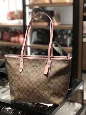 cici妈美国代购coach蔻驰奥莱经典款女包购物袋tote大号拉链封口