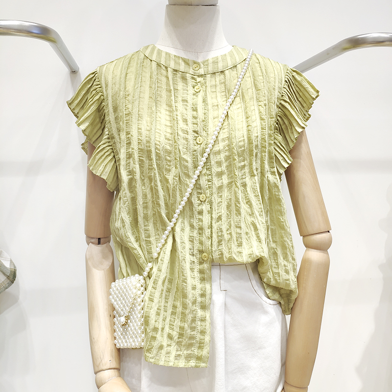 green Short sleeved shirt Bouffancy Feifei sleeve vest jacket 2019 summer new pattern designin the Women's clothing/Boutique , Shirt category - from Buy2taobao.com to provide professional Taobao agent buy service