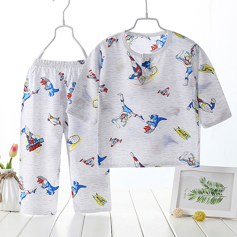 children Cotton silk suit girl TSUMUGI pajamas Thin section Boy Pig Page Ultraman Three Quarter Sleeve Home Furnishingsin the Children/Baby/Family fitted , Children tracksuit , Home service package category - from Buy2taobao.com to provide professional Taobao agent buy service