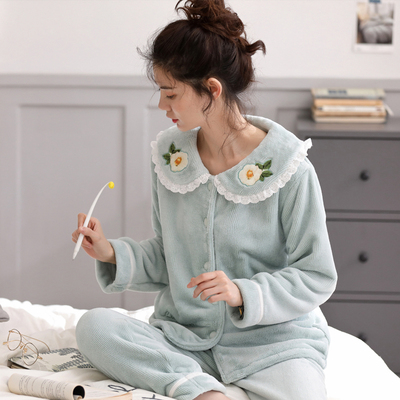 雪尔绵珊瑚绒睡衣女秋冬家居服套装冬季加厚加绒法兰绒春秋款保暖