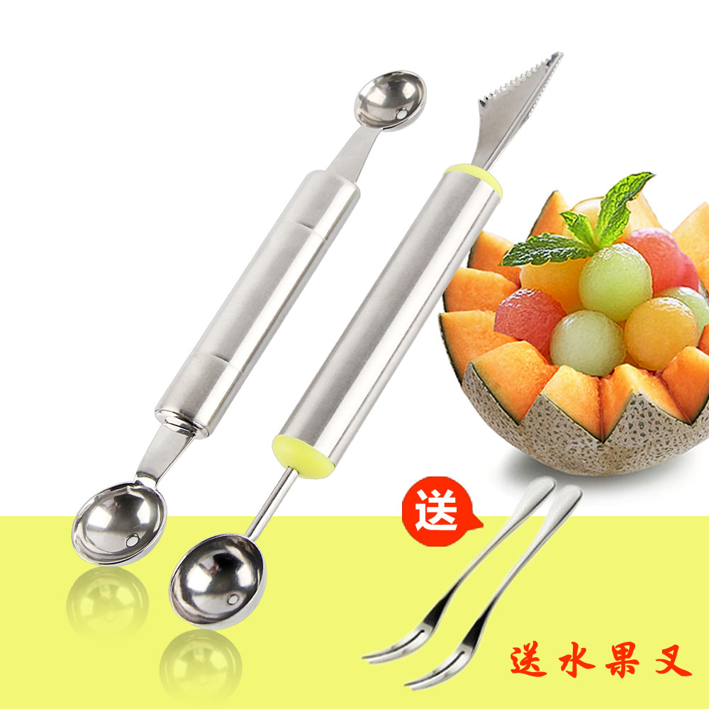 不锈钢双头多功能两用切果器冰淇淋挖球器水果雕花拼盘挖西瓜球勺|ruв категории посуда, посуда, вилка/ложка/палочки костюм - от Buy2taobao.com для оказания профессиональной услуги покупки агента Taobao
