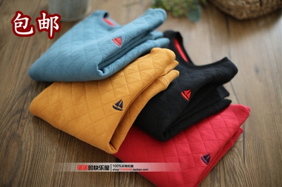 男童空气棉卫衣中大童帆船菱形格圆领打底衫2017秋冬宝宝加厚上衣