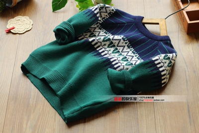 2017秋冬新儿童兔毛混纺针织衫男童纯棉韩版时尚提花圆领套头毛衣