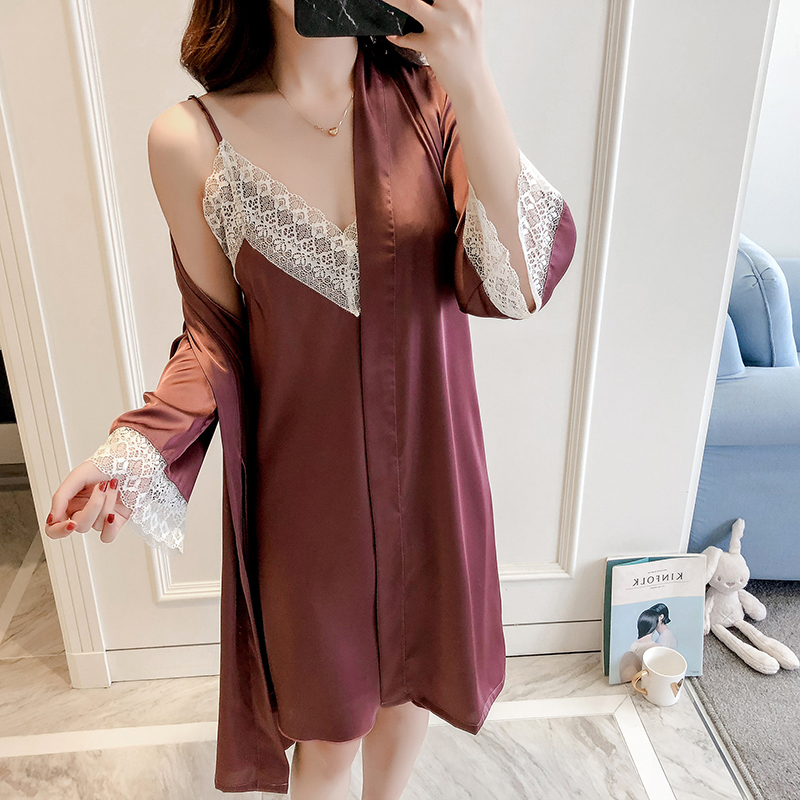 Temptation pajamas summer sexy Borneol Thin section Lace camisole Nightdress robe spring and autumn Long sleeve Two piece setin the Lingerie/Men's underwear/Tracksuit , Lingerie category - from Buy2taobao.com to provide professional Taobao agent buy service