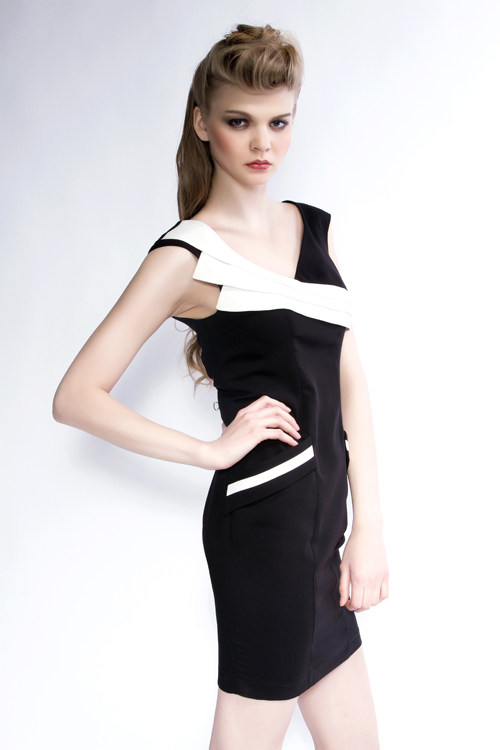 2013派对天使新款欧美品牌女装<em>黑白</em>裙拼接撞