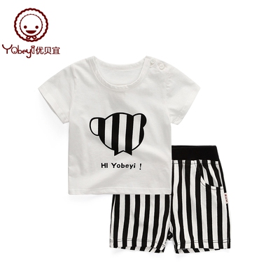 优贝宜 童装男童短袖套装夏季薄款宝宝夏装纯棉儿童t恤套装女圆领