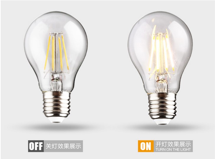 led老式大小 灯丝灯泡 a60 led e27螺口节能照明泡 4w6w8w 复古灯