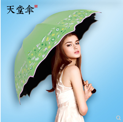 天堂伞33190E黑胶遮阳太阳伞折叠伞女两用晴雨伞不锈钢三折包邮在类目 居家日用, 伞/雨具/防雨/防潮, 伞中 - 来自Buy2taobao.com提供专业的淘宝代购服务