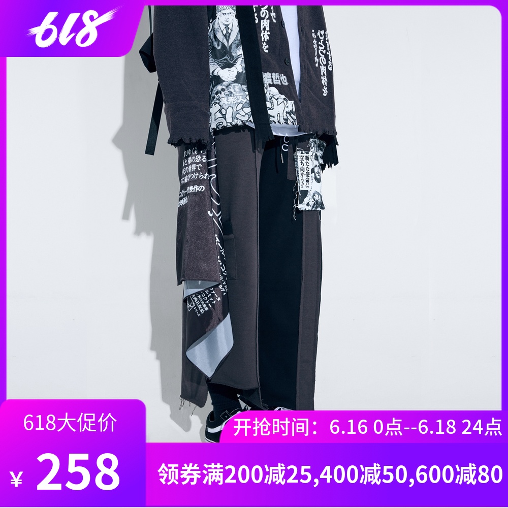 RUFFER LAB 2019S/S Portrait Graffiti Hit color Deconstruction Mosaic Easy Straight cotton-padded trousers Wide leg pantsin the Men's clothing, Trousers category - from Buy2taobao.com to provide professional Taobao agent buy service