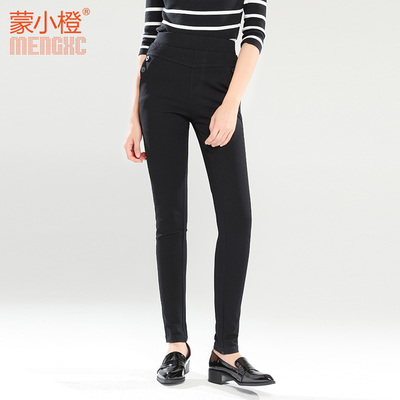 蒙小橙裤子女2017秋季新品休闲大码松紧打底裤显瘦长裤韩版潮M038